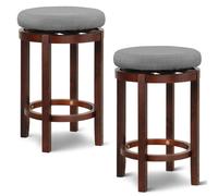 Costway Set Of 2 Bar Stools Wooden Counter Height Chair 360 Swivel Kitchen Padded Seat