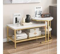 Costway Set Of 2 Coffee Nesting Table Set Detachable 2-Tier Sofa Side Table Faux Marble