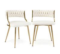 Costway Set Of 2 Dining Chairs Upholstered Armless Velvet Accent Chair With Woven Back