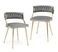 Costway Set of 2 Dining Chairs Upholstered Armless Velvet Accent Chair With Woven Back in Grey COSTWAY Grey