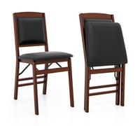 Costway Set Of 2 Folding Bar Stools Wooden Padded Kitchen Dining Chairs W/ Backrest