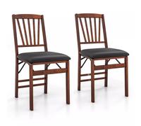 Costway Set of 2 Folding Chair Padded Kitchen Dining Seat Portable Upholstered High Back in Brown COSTWAY Brown