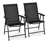 Costway Set Of 2 Folding Chairs Outdoor Dining Garden Chairs Armchair With Armrests
