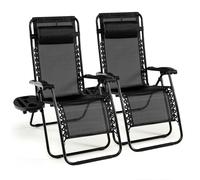 Costway Set of 2 Folding Zero Gravity Chairs Outdoor Patio Recliners Removable Headrests in Black COSTWAY Black