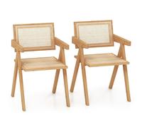 Costway Set of 2 Kitchen Dining Chair Set Modern Rattan Accent Chair Backrest Side Chair in Natural COSTWAY Natural