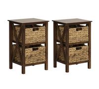 Costway Set Of 2 Nightstand 2-Tier Sofa Side Table X-Shaped 2-Drawer End Table