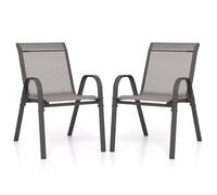 Costway Set of 2 Patio Chairs Outdoor Garden Stackable Metal Dining Armchair in Grey COSTWAY Grey