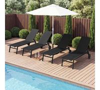 Costway Set of 2 Patio Chaise Lounge Chair with Wheels Outdoor Recliner with 6-Level Adjustable Backrest-Black
