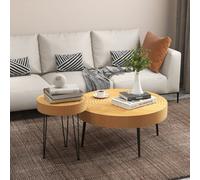 Costway Set Of 2 Round Nesting Coffee Table Solid Wood Accent Stacking Boho Side Tables