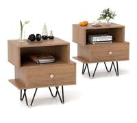 Costway Set Of 2 Sofa Side Tables Modern Bedside Tables With Removable Drawer Natural