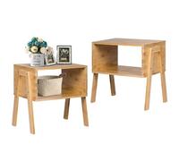 Costway Set Of 2 Stackable Bedside Table Nightstand Bamboo Coffee Tea Table With Storage