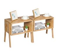 Costway Set of 2 Stackable Bedside Table Nightstand Bamboo Coffee Tea Table with Storage in Natural COSTWAY Natural