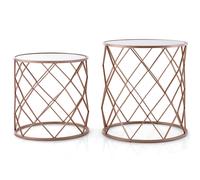 Costway Set of 2 Stackable Round End Table Modern Space Saving Side Table W/ Mirrored Top in Rose Gold COSTWAY Rose Gold