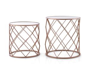Costway Set of 2 Stackable Round End Table Modern Space Saving Side Table W/ Mirrored Top in Rose Gold COSTWAY Rose Gold