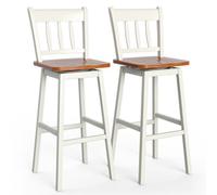 Costway Set Of 2 Swiveling Bar Stools Solid Rubber Wood Dining Chairs W/ Footrest