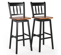 Costway Set Of 2 Swiveling Bar Stools Solid Rubber Wood Dining Chairs W/ Footrest