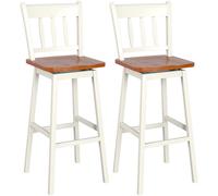 Costway Set of 2 Swiveling Bar Stools Solid Rubber Wood Dining Chairs with Footrest in White COSTWAY White