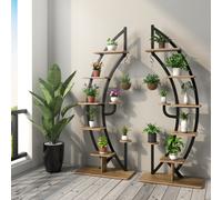 Costway Set Of 2 Tall Wooden 8-Tier Plant Stand Rack Curved Half Moon Shape Ladder Shelf