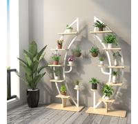 Costway Set Of 2 Tall Wooden 8-Tier Plant Stand Rack Curved Half Moon Shape Ladder Shelf