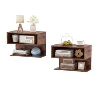 Costway Set of 2 Wall Mounted Bedside Table Small Hanging Side End Table for Living Room in Brown COSTWAY Brown