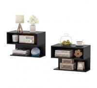 Costway Set of 2 Wall Mounted Bedside Tables Hanging Side End Table for Living Room in Black COSTWAY Black
