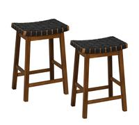 Costway Set of 2 Woven Saddle Stools Faux PU Leather Counter Height Stools 65cm Barstool in Brown COSTWAY Brown
