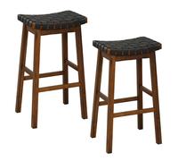 Costway Set of 2 Woven Saddle Stools Faux PU Leather Counter Height Stools 78cm Barstool in Black COSTWAY Black