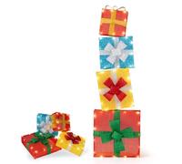 COSTWAY Set of 3/4 Christmas Lighted Gift Boxes Decoration, Pre-lit Present Box with LED Lights and Bowknots, Light up Xmas Boxes for Holiday Indoor Outdoor Decors