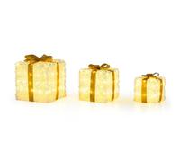 COSTWAY Set of 3 Christmas Lighted Gift Boxes Decoration, Pre-lit Present Box with LED Lights and Bowknots, Light up Xmas Boxes for Holiday Indoor Outdoor Decors