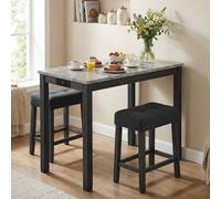 Costway Set of 3 Faux Marble Bar Table Set w/Charging Station&2 Padded Stools in Grey COSTWAY Grey