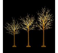 COSTWAY Set of 3 Lighted Christmas Birch Tree, 4FT+5FT+6FT Artificial Xmas Twig Tree with Warm-White LED Lights, Christmas Holiday Party Decor for Porch Home Store