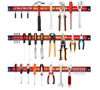 Costway Set of 3 Magnetic Tool Strip Holder Garage Rail Wall Mounted Bits Storage Rack in Red COSTWAY Red