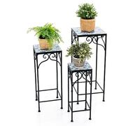 COSTWAY Set of 3 Metal Plant Stand, Square Nesting Flower Pot Holder with Mosaic Tile Top & Anti-slip Foot Pads, Indoor Outdoor Coffee Table Display Rack for Home Garden Patio Balcony (Blue)
