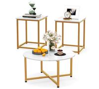 Costway Set of 3 Modern Coffee Table Set Round Coffee Table & 2PCS Square End Tables in White COSTWAY White