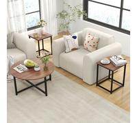 Costway Set Of 3 Modern Coffee Table Set Round Coffee Table And 2Pcs Square End Tables