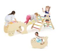 COSTWAY Set of 3 Toddler Climbing Frame, Wooden Montessori Play Gym with Reversible Ramp, Arch Rocker, Indoor Kids Climber Slide for 3-14 Years Old (Colorful)