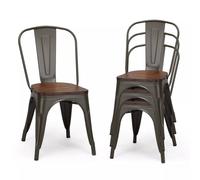Costway Set of 4 Dining Chair Industrial Stackable Bar Stool with High Backrest in Brown COSTWAY Brown