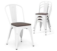 Costway Set Of 4 Dining Chairs Stackable Bar Stools With Detachable Backrest-White