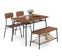 Costway Set Of 4 Dining Table Set 110 X 70 Cm Kitchen Table W/ 2 Chairs & Bench-Brown