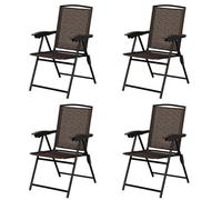 Costway Set Of 4 Patio Folding Chairs Height Adjustable Sling Backrest Chairs W/ Armrest