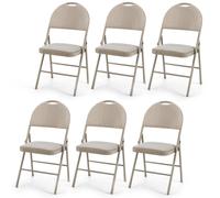Costway Set of 6 Folding Chair Armless Padded Kitchen Dining Seat Portable Guest Chair in Beige COSTWAY Beige