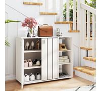 Costway Shoe Cabinet With Doors 3-Tier Freestanding Shoe Storage Rack-White