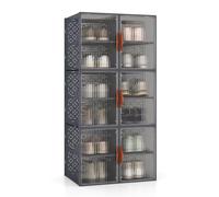 COSTWAY Shoe Storage Box, 12-Grids Stackable Shoe Boxes with Magnetic Doors, Foldable Clear Plastic Shoe Organizer Containers for Bedroom, Hallway and Closet, Fit up to UK Size 12(Women)/11(Men), Grey