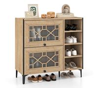 Costway Shoe Storage Cabinet Freestanding Shoe Organizer w/ Flip Doors-Oak in Light Oak COSTWAY Light Oak