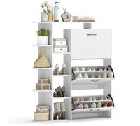 Costway Shoe Storage Cabinet Freestanding Shoe Organizer with 3 Flip Drawers 8 Shelves in White COSTWAY White