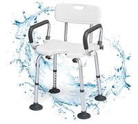 COSTWAY Shower Chair with Back and Arms, 6 Height Adjustable Bath Seat Shower Stool for Walk-in Showers, U-Shaped Portable Anti-Slip Bathtub Bench for Elderly, Disabled, Adults (White, 53x50x67-79cm)