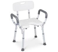 COSTWAY Shower Chair with Back and Arms, 6 Height Adjustable Bath Seat Shower Stool for Walk-in Showers, U-Shaped Portable Anti-Slip Bathtub Bench for Elderly, Disabled, Adults (White, 59x46x68-81cm)