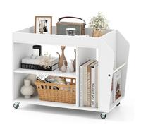 Costway Side End Table 3-Tier Bookshelf Rolling Nightstand W/ Wheels-White
