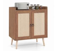 Costway Sideboard Buffet Cabinet Rattan Coffee Bar Cabinet With 2 Doors