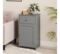 Costway Single Door Bathroom Floor Cabinet Wood Storage Organizer W/ Drawer-Grey